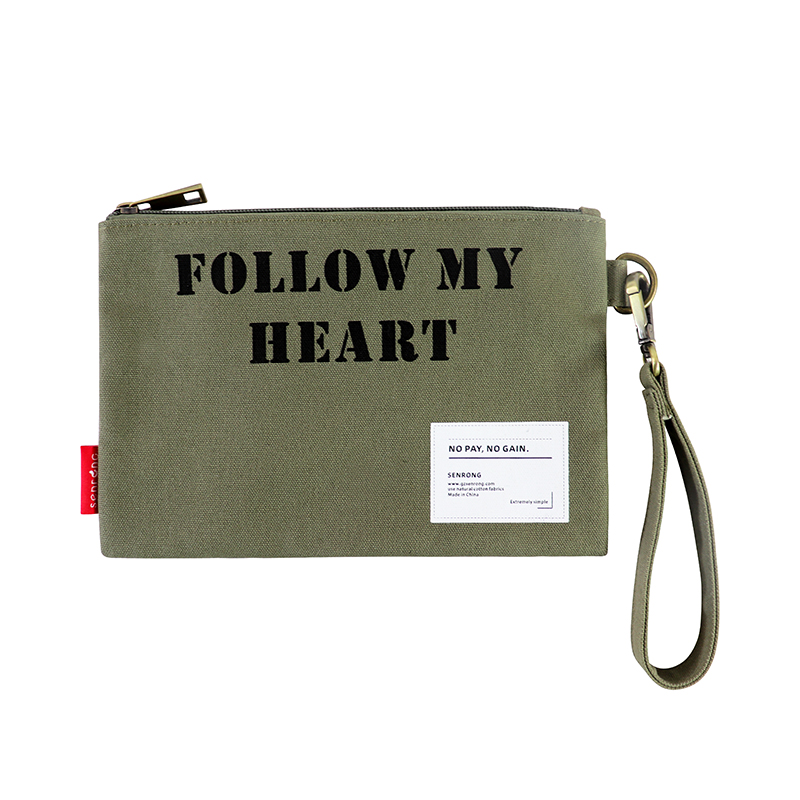 Custom OEM Canvas Wristlet Pouch with Zipper Closure and Adjustable Strap SRD19-013
