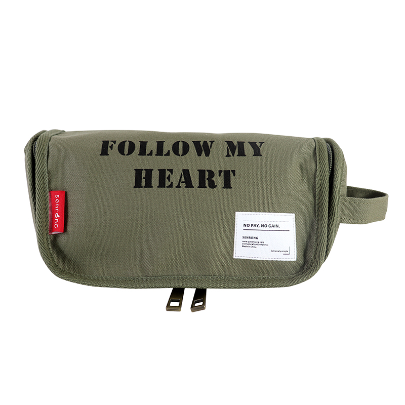 Custom OEM Canvas Toiletry Organizer Pouch with Dual-Zip Compartments SRD19-015