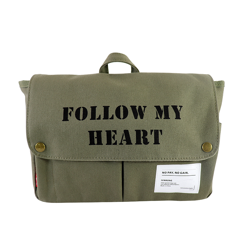 Custom OEM Canvas Messenger Bag with Flap Closure and Organizer Pockets SRD19-020