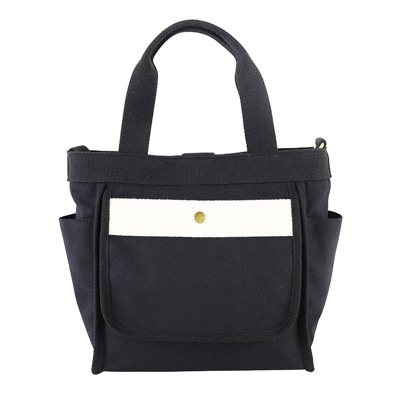 Custom OEM Black Canvas Utility Tote with Front Pocket and Side Compartments SRF19-004
