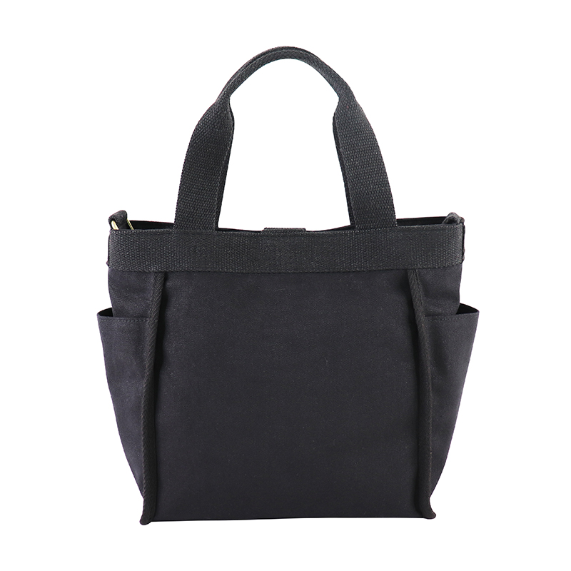 Custom OEM Black Canvas Utility Tote with Front Pocket and Side Compartments SRF19-004 product view 3
