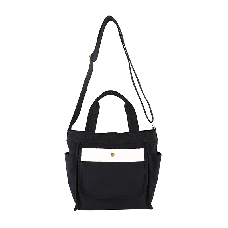 Custom OEM Black Canvas Utility Tote with Front Pocket and Side Compartments SRF19-004 product view 4