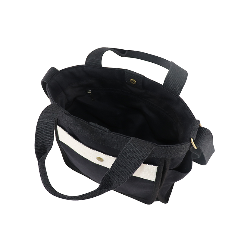 Custom OEM Black Canvas Utility Tote with Front Pocket and Side Compartments SRF19-004 product view 5