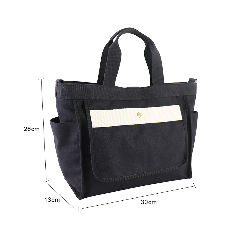 Custom OEM Black Canvas Shoulder Tote with Contrast Front Pocket SRF19-005 product view 2