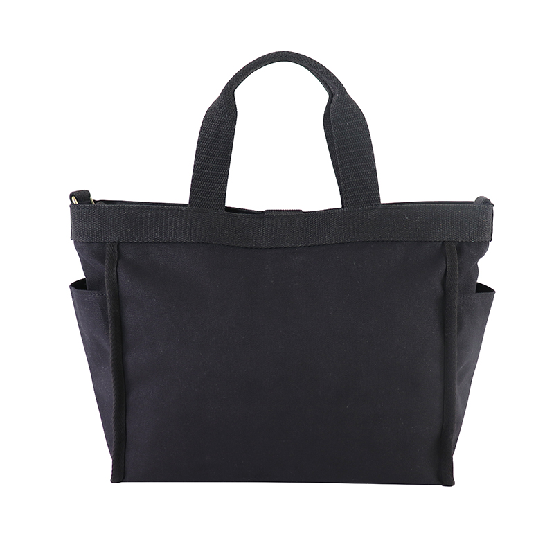Custom OEM Black Canvas Shoulder Tote with Contrast Front Pocket SRF19-005 product view 3
