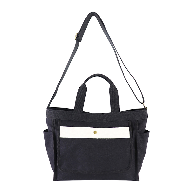 Custom OEM Black Canvas Shoulder Tote with Contrast Front Pocket SRF19-005 product view 4