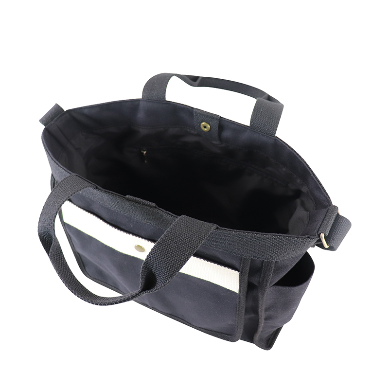 Custom OEM Black Canvas Shoulder Tote with Contrast Front Pocket SRF19-005 product view 5