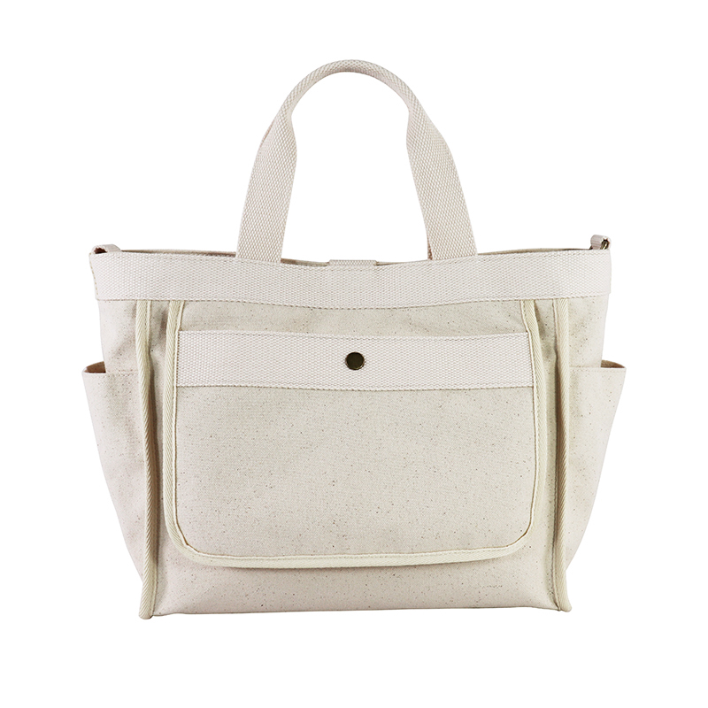 Custom OEM Black Canvas Shoulder Tote with Contrast Front Pocket SRF19-005 product view 6