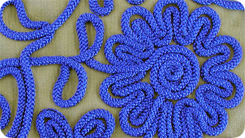 Blue cord embroidery floral sample