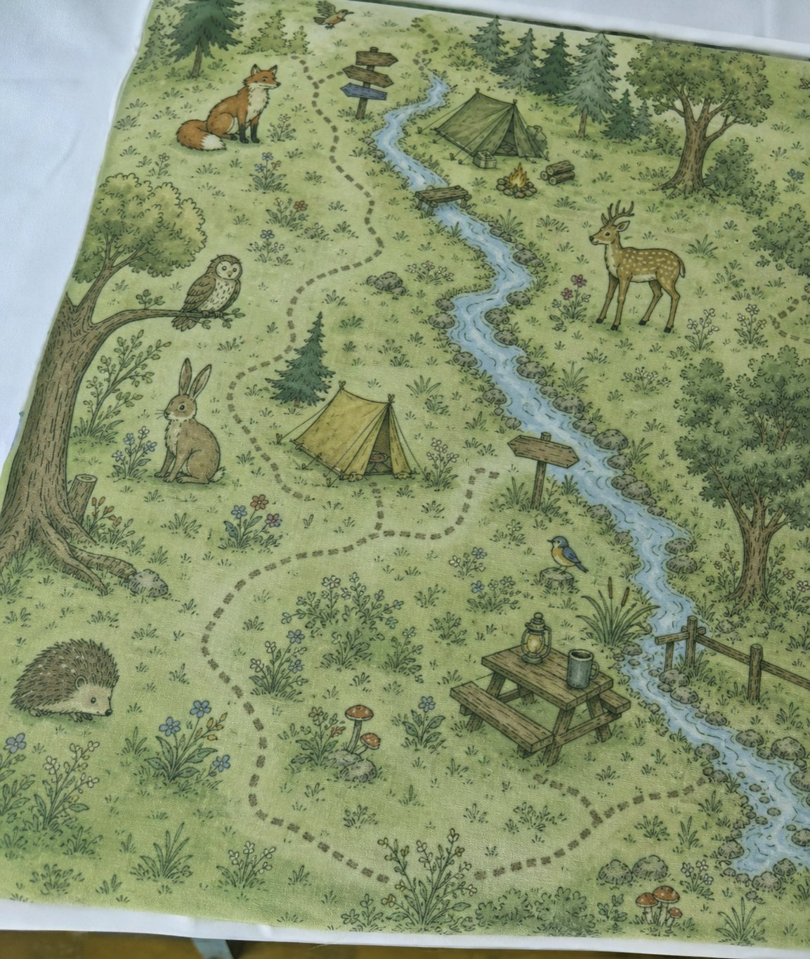 Initial digital printed picnic mat sample showing insufficient finished width