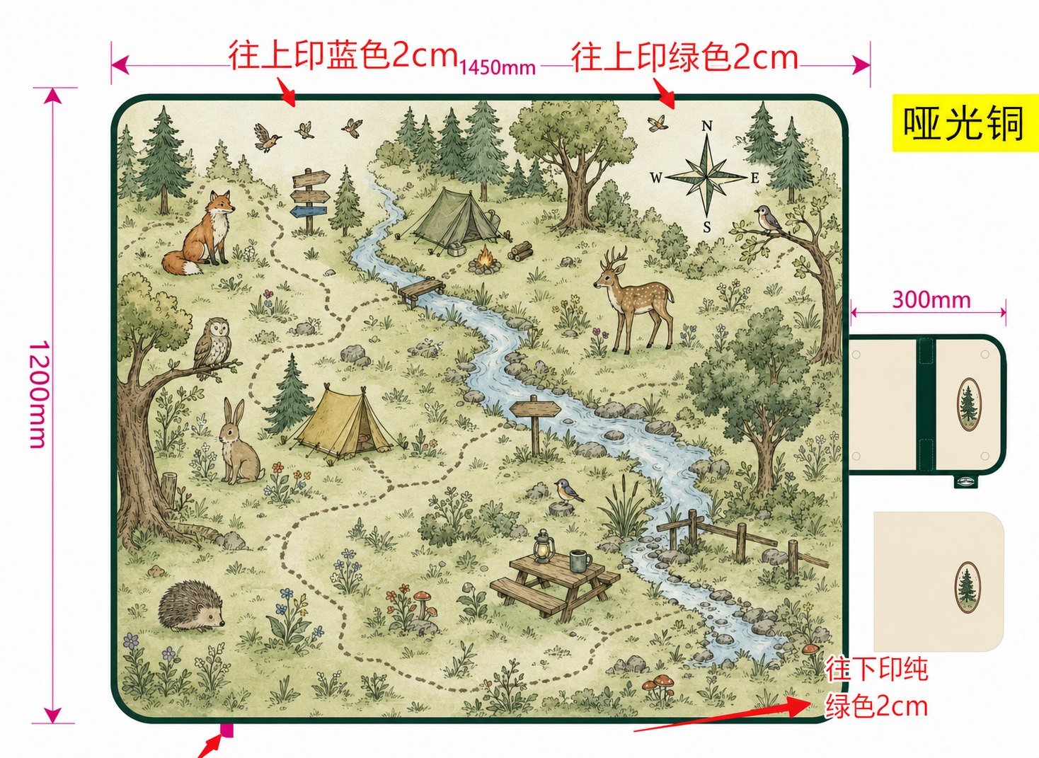 Adjusted custom picnic mat print layout with top bottom left and right bleed allowances