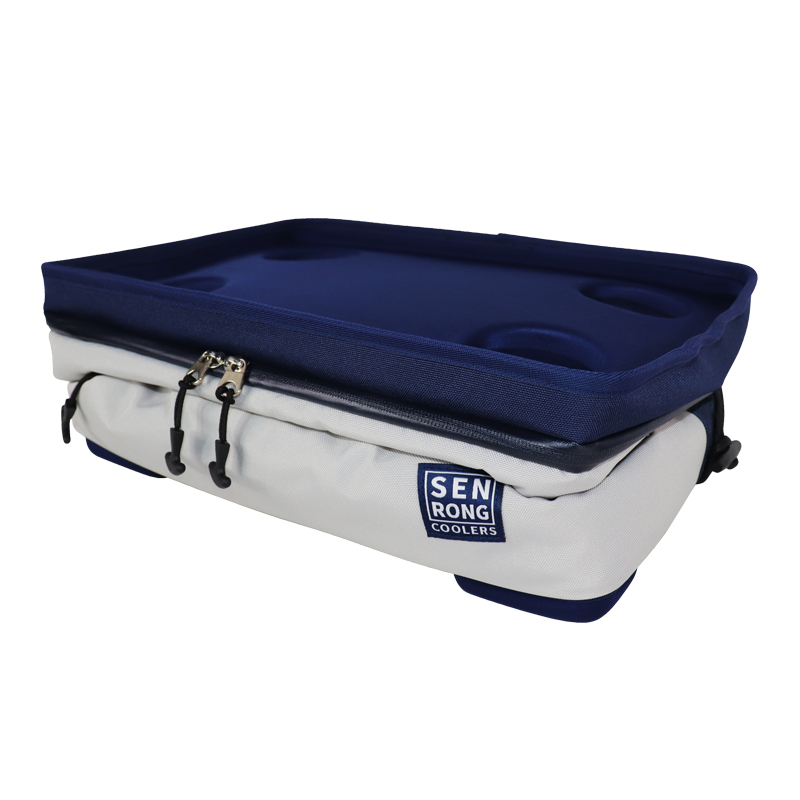 Custom White and Navy EVA Hard-Top Fold-Flat Cooler Bag SC23-019G