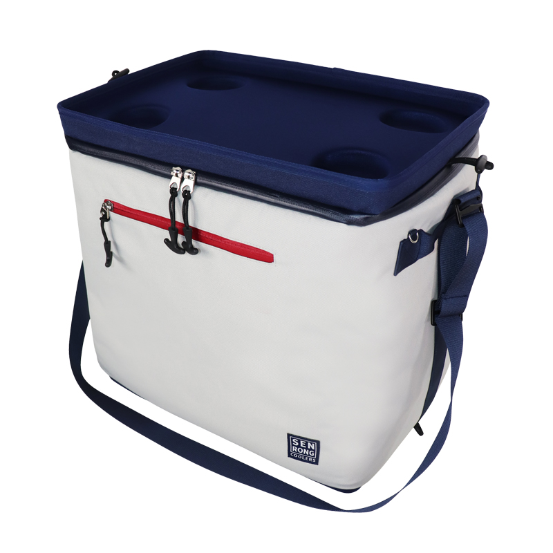 Custom White and Navy EVA Hard-Top Fold-Flat Cooler Bag product detail view 5