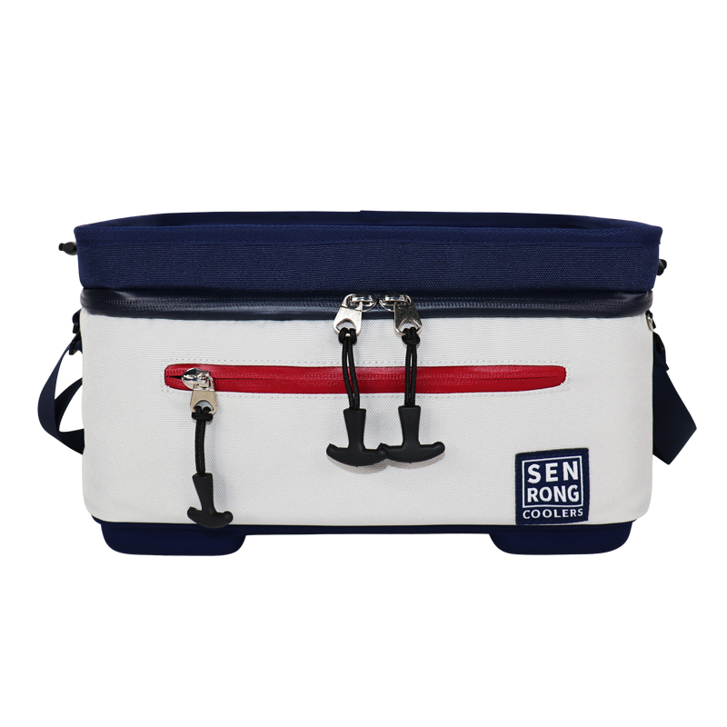 Custom White and Navy Compact EVA Hard-Top Lunch Cooler Bag product detail view 2