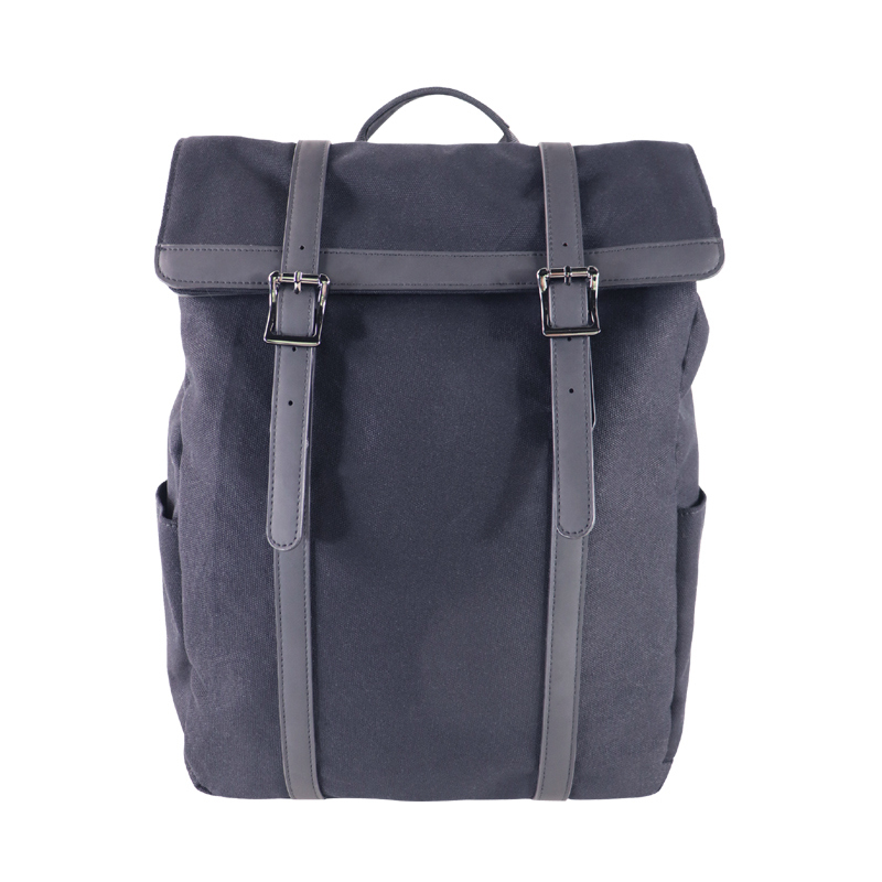 Custom OEM Navy Roll-Top Backpack with Buckle Straps and Side Pockets product view 1
