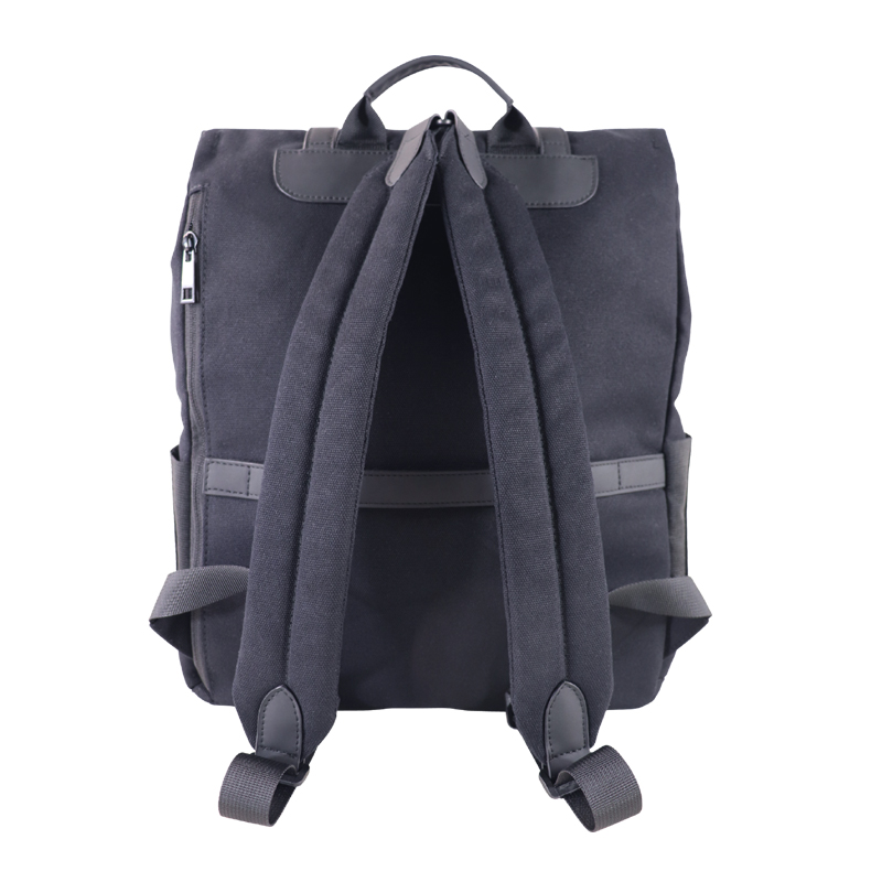 Custom OEM Navy Roll-Top Backpack with Buckle Straps and Side Pockets product view 3