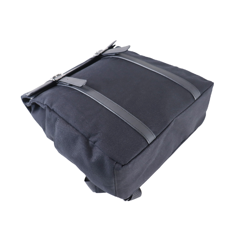 Custom OEM Navy Roll-Top Backpack with Buckle Straps and Side Pockets product view 4