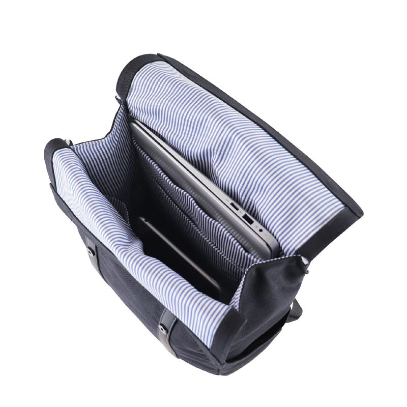 Custom OEM Navy Roll-Top Backpack with Buckle Straps and Side Pockets product view 5