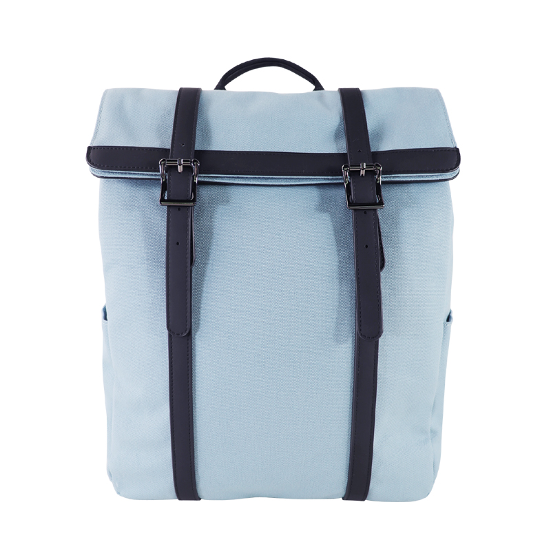 Custom OEM Navy Roll-Top Backpack with Buckle Straps and Side Pockets product view 6