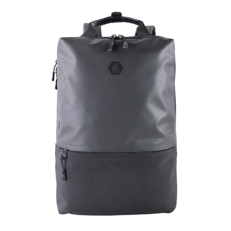 Custom grey padded laptop backpack with dual-zone storage