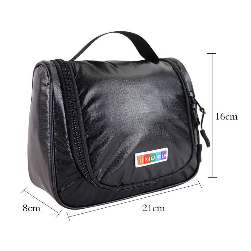 Custom Black Hanging Toiletry Bag with Side Zip Compartments product detail view 3