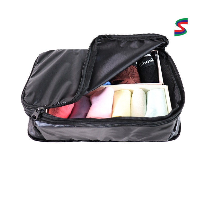 Custom Black Zippered Travel Toiletry Pouch with Flat Profile product detail view 6