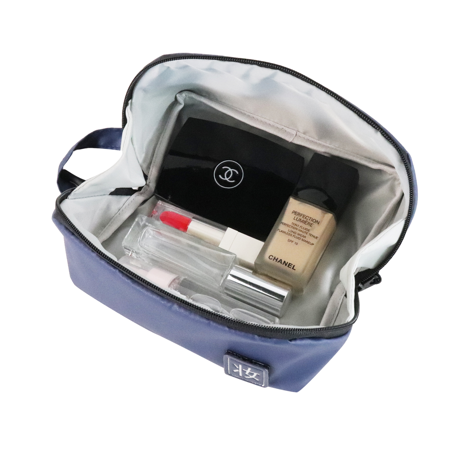 Custom Blue Zippered Toiletry Pouch with Side Carry Loop product detail view 6
