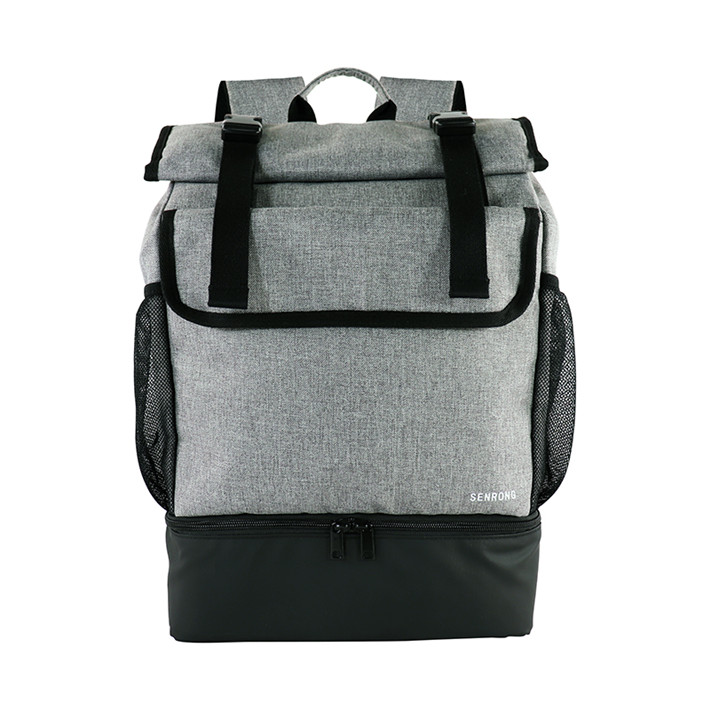 Custom OEM Grey Roll-Top Laptop Backpack with Shoe Compartment SRB19-002 product view 1