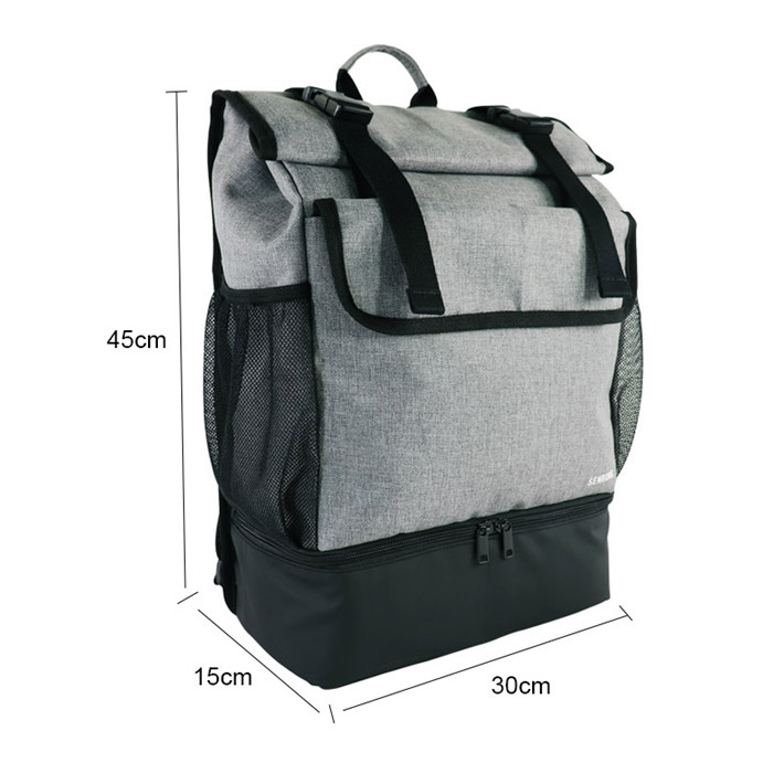 Custom OEM Grey Roll-Top Laptop Backpack with Shoe Compartment SRB19-002 product view 2