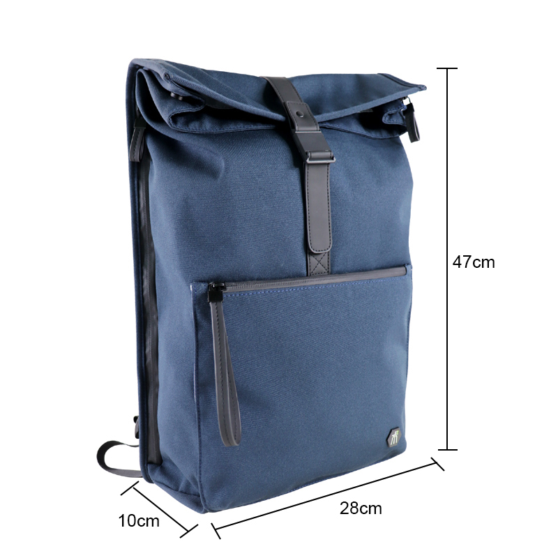 Custom OEM Navy Roll-Top Backpack with Front Zipper Pocket product view 3