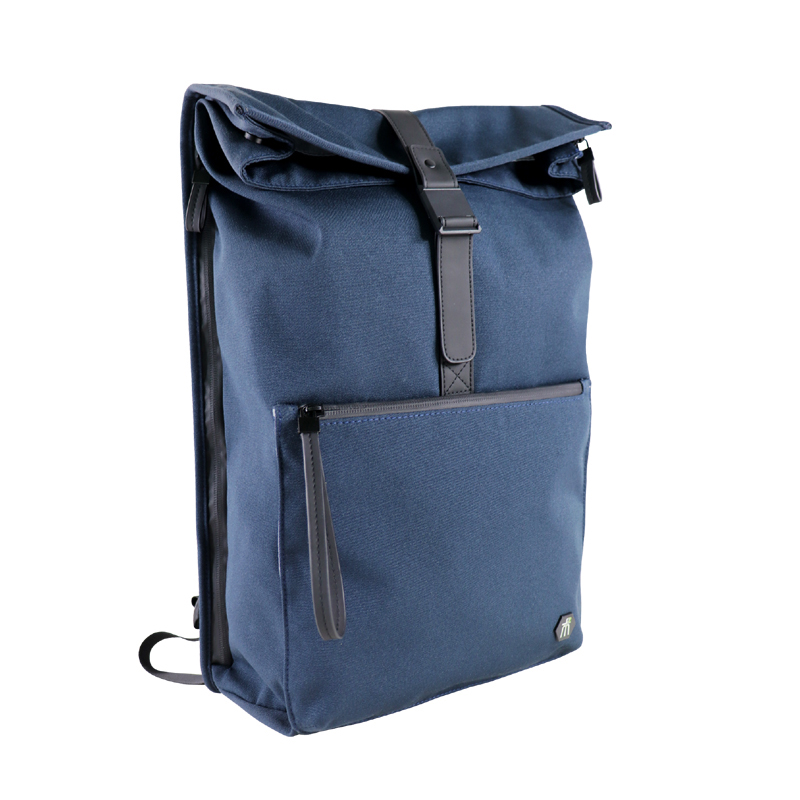 Custom OEM Navy Roll-Top Backpack with Front Zipper Pocket product view 2
