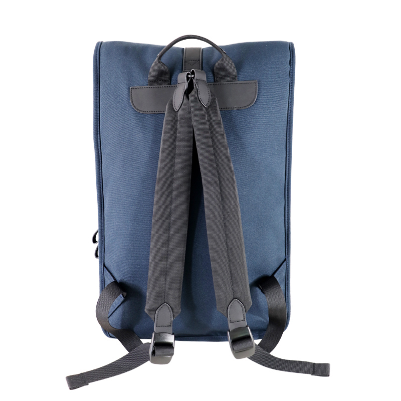 Custom OEM Navy Roll-Top Backpack with Front Zipper Pocket product view 4