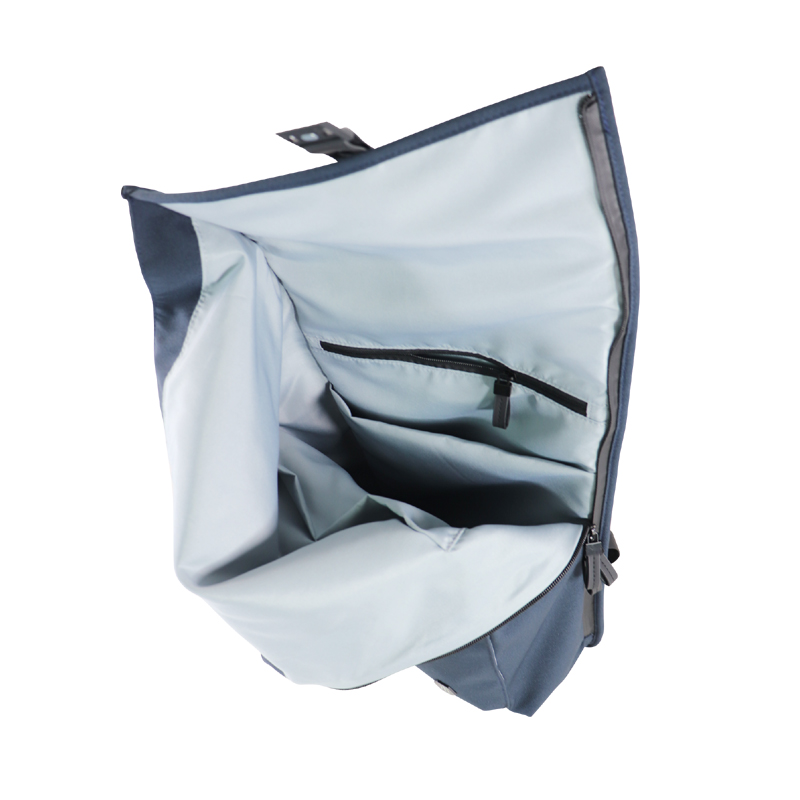 Custom OEM Navy Roll-Top Backpack with Front Zipper Pocket product view 6