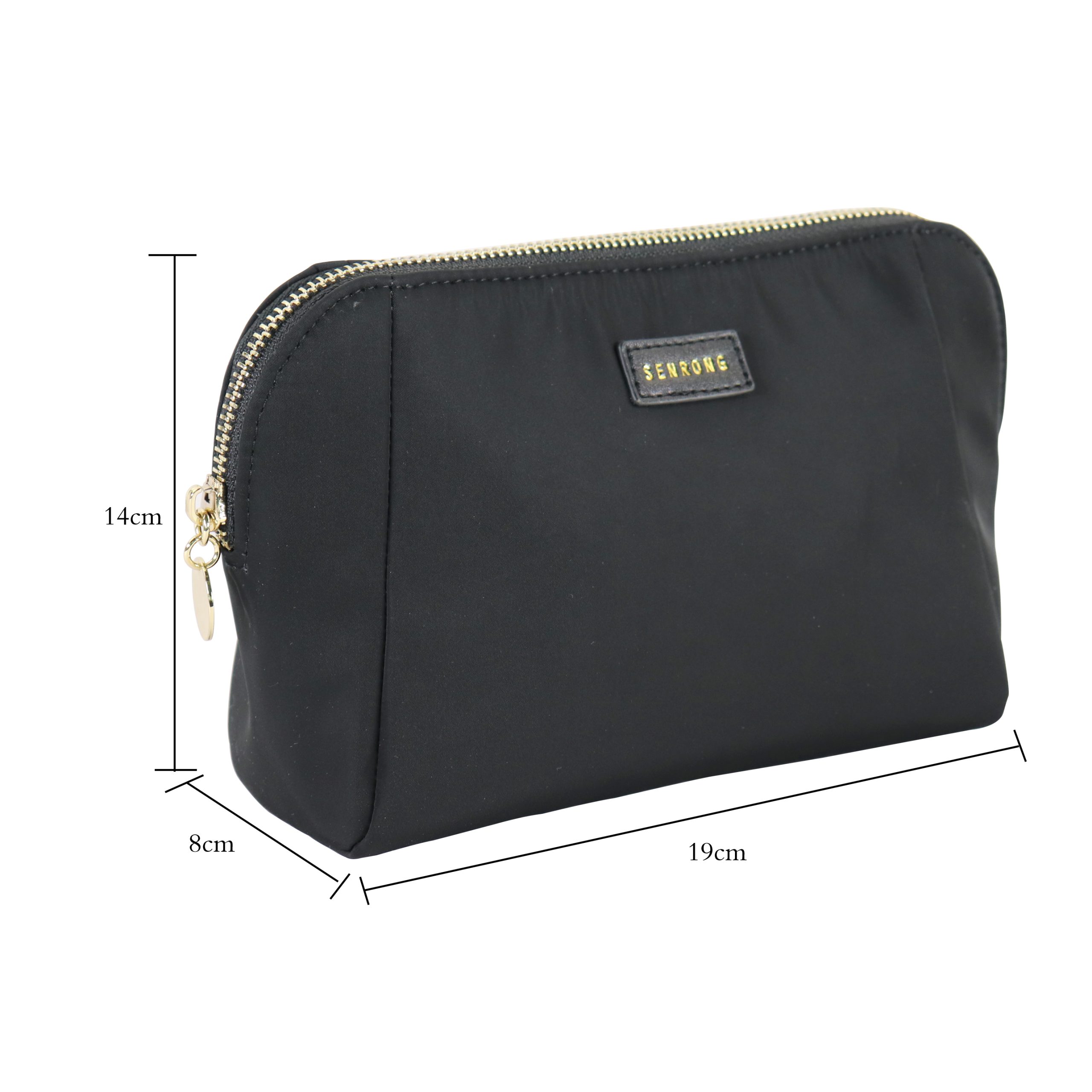 Custom Black Nylon Trapezoid Cosmetic Pouch with Gold Zipper product detail view 2