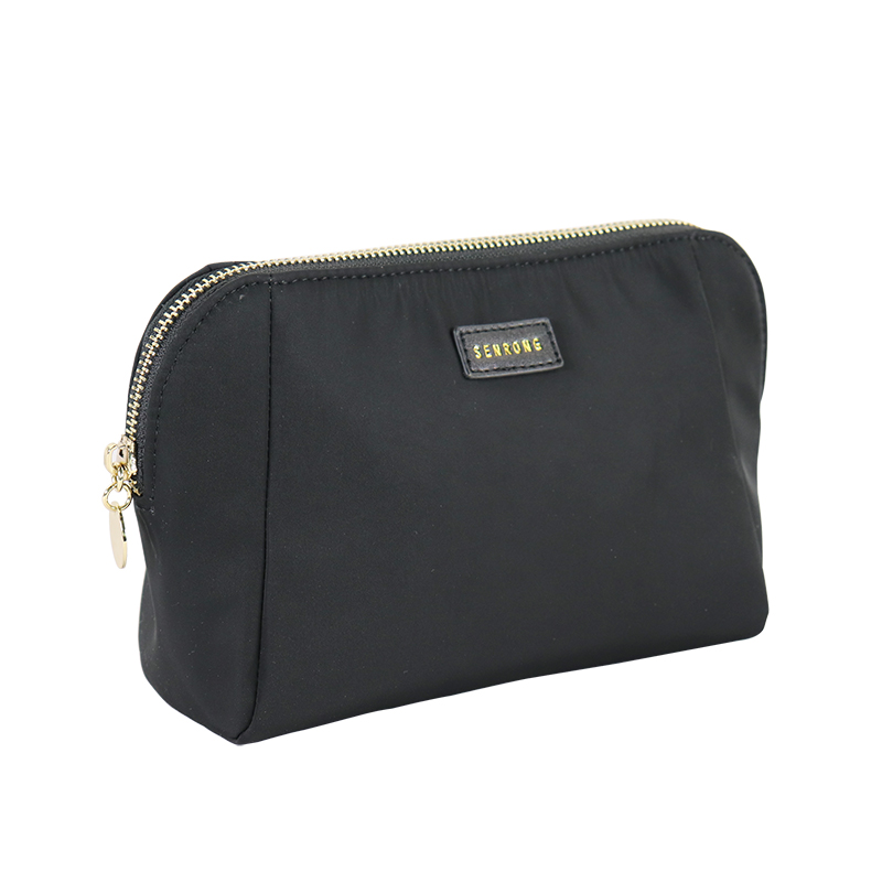 Custom Black Nylon Trapezoid Cosmetic Pouch with Gold Zipper product detail view 3