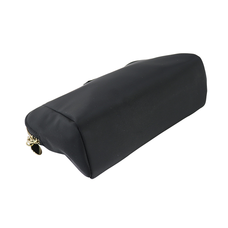 Custom Black Nylon Trapezoid Cosmetic Pouch with Gold Zipper product detail view 5
