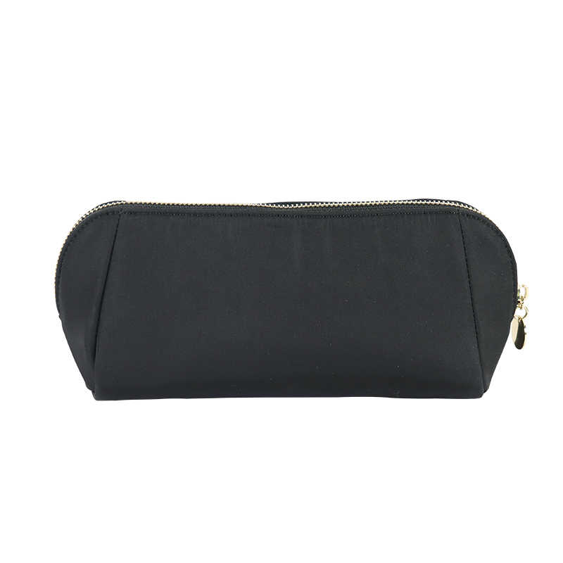 Custom Black Nylon Long Cosmetic Organizer Pouch with Gold Zipper product detail view 4