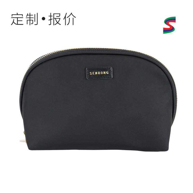 Custom Black Nylon Arch-Top Makeup Bag with Gold Zipper SRC19-010B