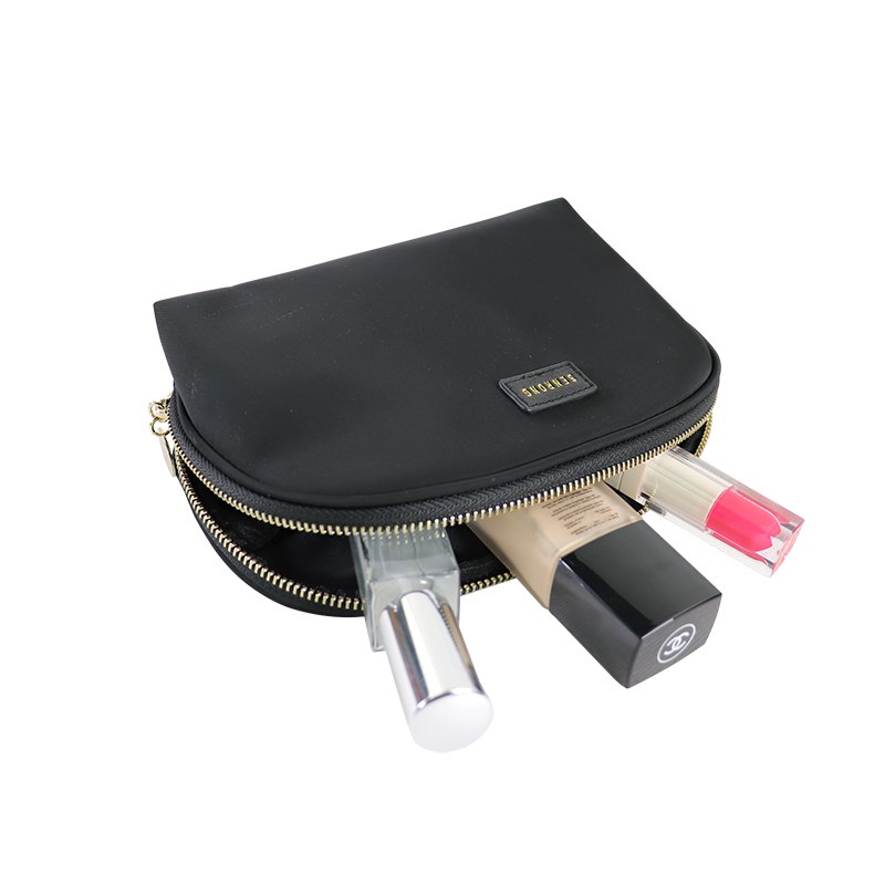 Custom Black Nylon Arch-Top Makeup Bag with Gold Zipper product detail view 6