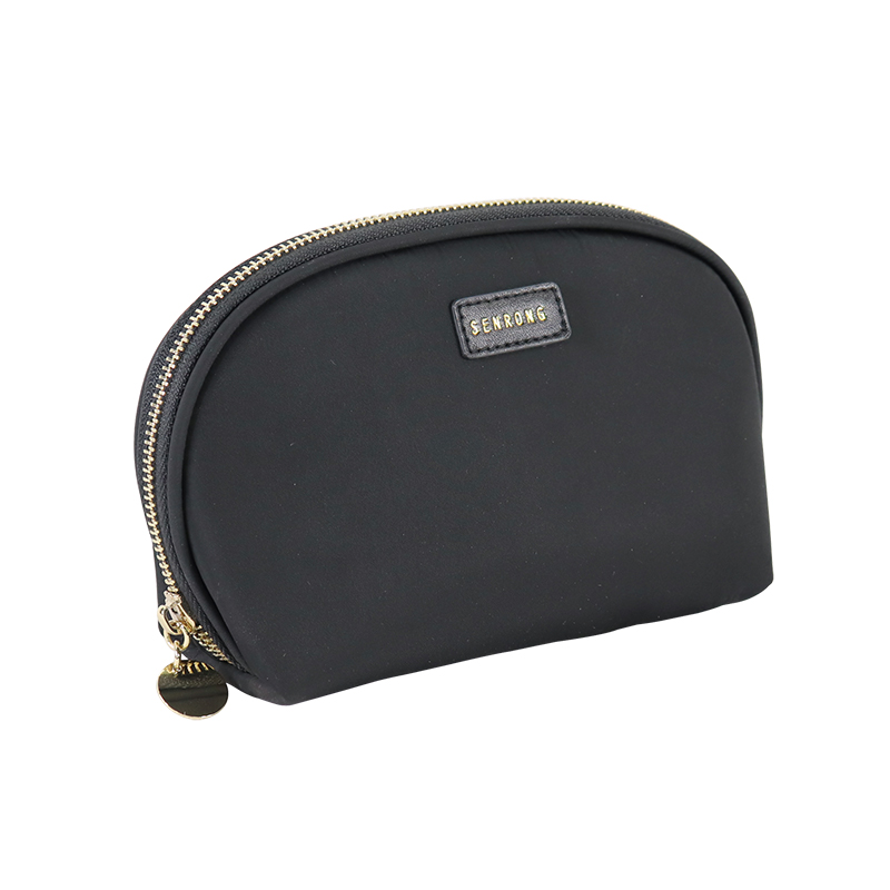Custom Black Nylon Curved Top Cosmetic Bag with Gold Zipper product detail view 3