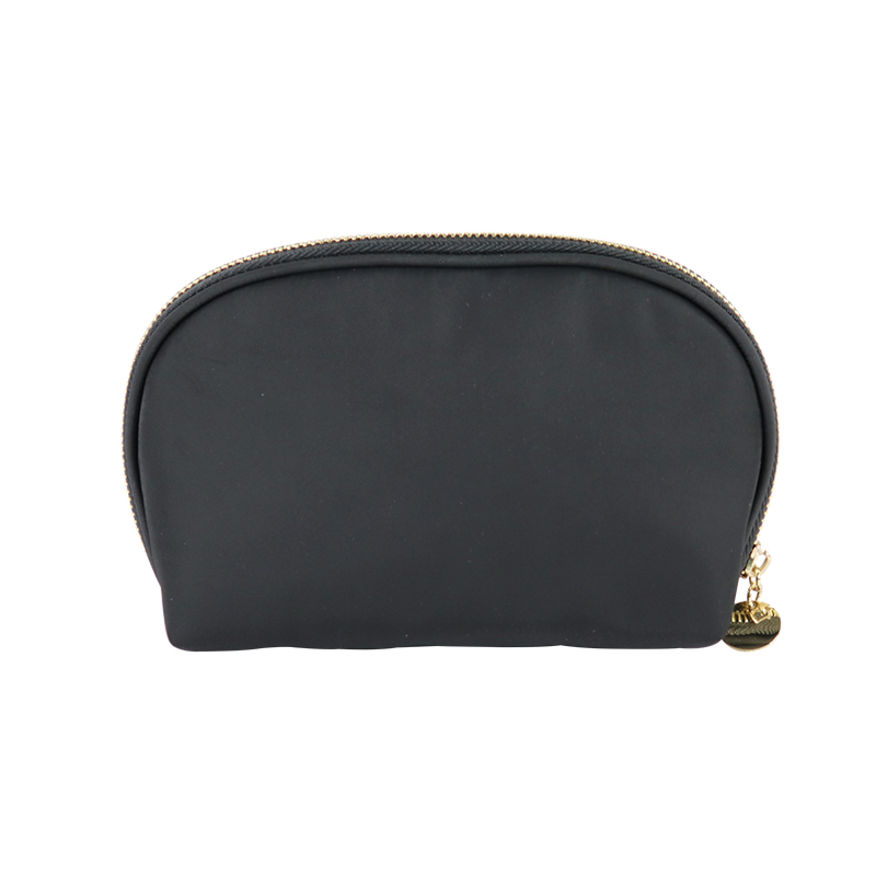 Custom Black Nylon Curved Top Cosmetic Bag with Gold Zipper product detail view 4