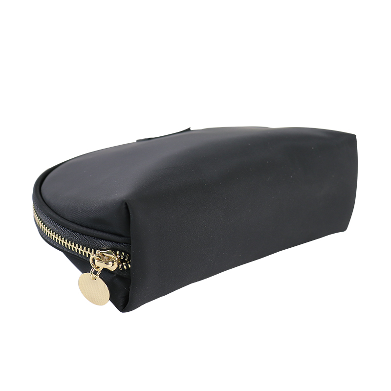 Custom Black Nylon Curved Top Cosmetic Bag with Gold Zipper product detail view 5