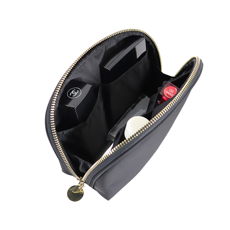 Custom Black Nylon Curved Top Cosmetic Bag with Gold Zipper product detail view 6