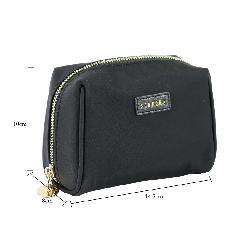 Custom Black Nylon Standing Cosmetic Pouch with Gold Zipper product detail view 2