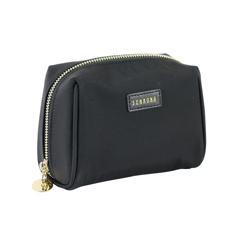 Custom Black Nylon Standing Cosmetic Pouch with Gold Zipper product detail view 4
