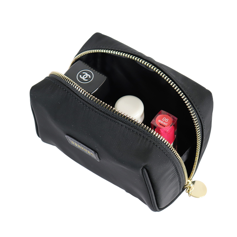 Custom Black Nylon Standing Cosmetic Pouch with Gold Zipper product detail view 6