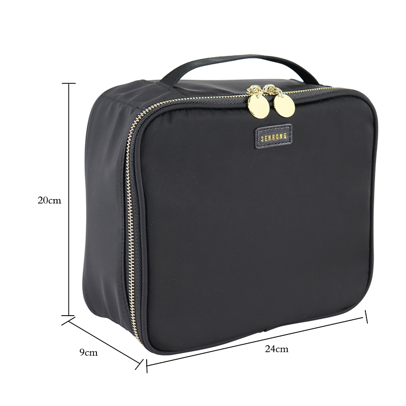 Custom Black Nylon Cosmetic Train Case with Carry Handle product detail view 2
