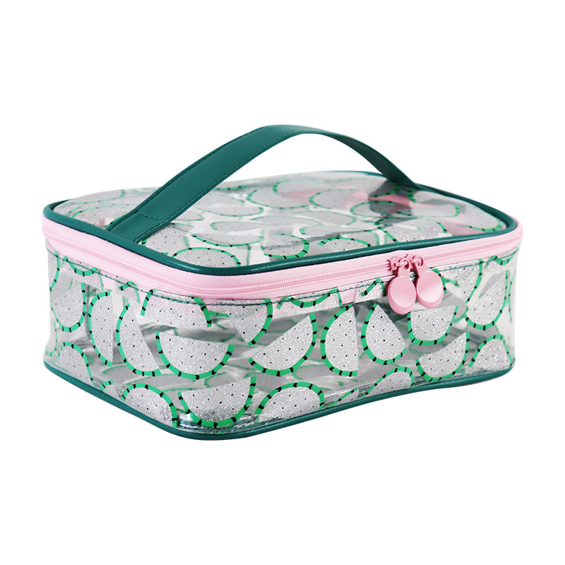 Custom Clear Glitter Citrus Print Cosmetic Train Case with Handle product detail view 3