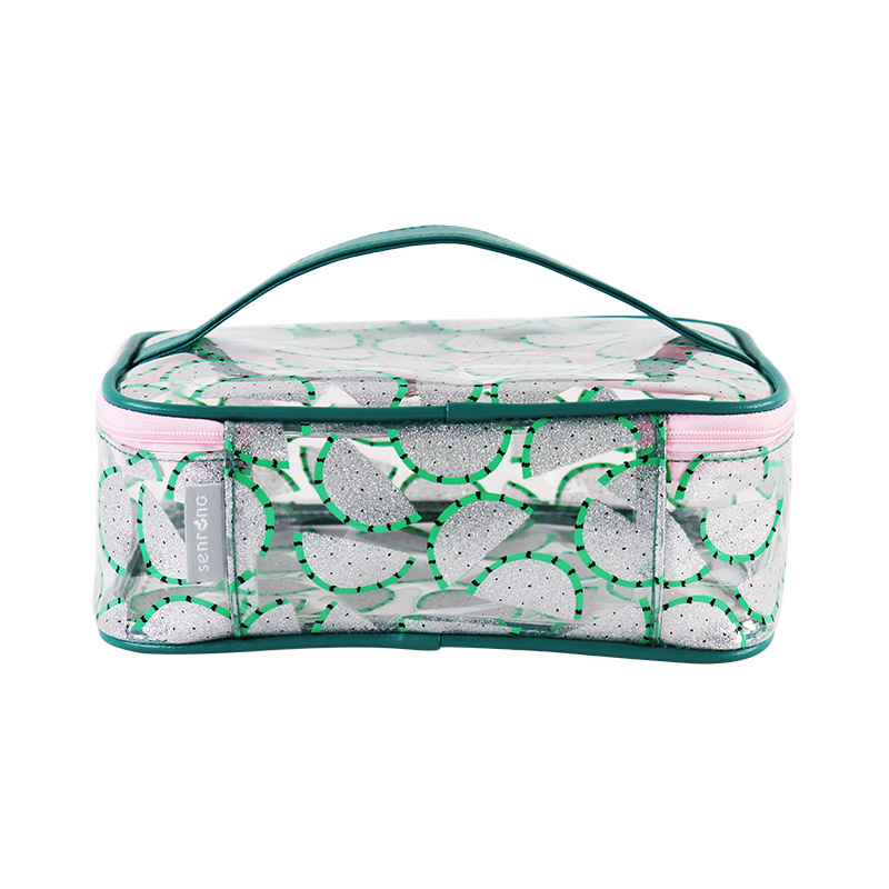 Custom Clear Glitter Citrus Print Cosmetic Train Case with Handle product detail view 4