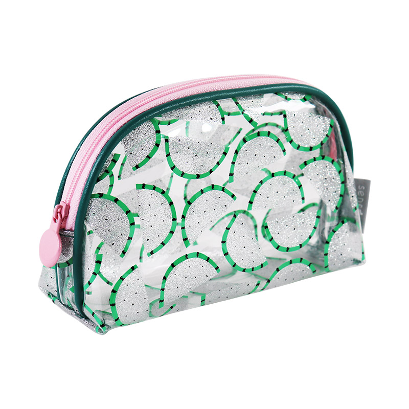 Custom Clear Glitter Citrus Print Curved Top Makeup Pouch product detail view 3